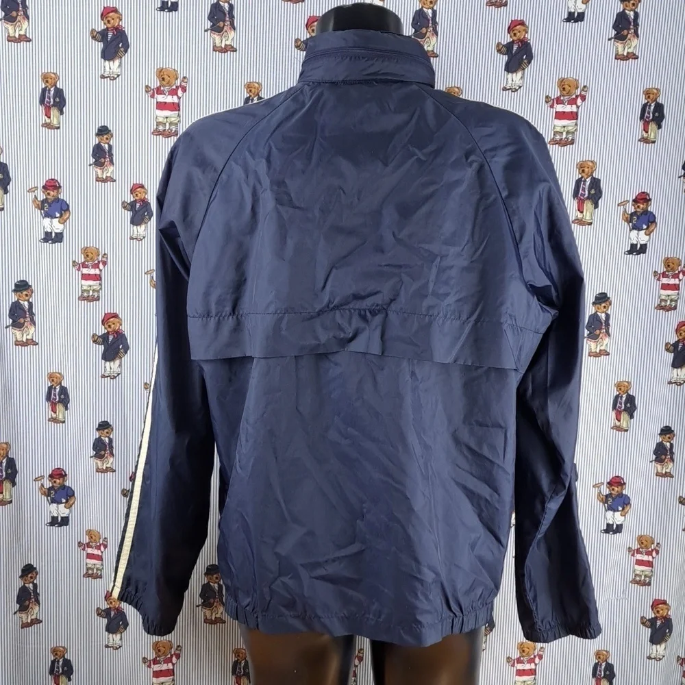 Vintage  Adidas 3 stripe sleeve hooded  navy & white XL windbreaker jacket